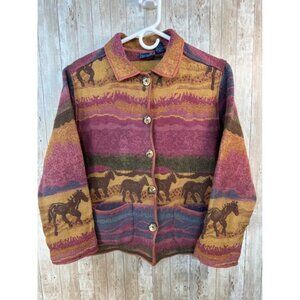 Jane Ashley Horse Tapestry Jacket Womens Southwestern Orange brown Blazer Size M